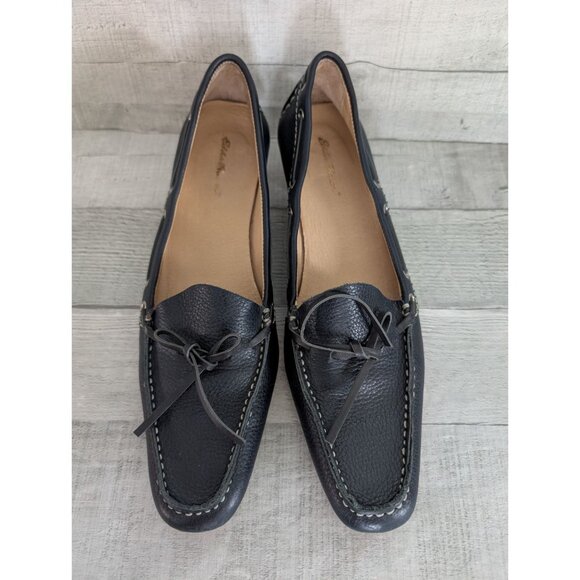 Eddie Bauer Womens Black Leather Loafer Heels With Bow Detail Size 8.5 - Picture 2 of 7
